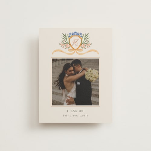 This is a garden wedding thank you cards with standard by Elly called garden heirloom printing on recycled smooth signature in standard