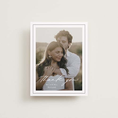 This is a cotton wedding thank you cards with standard by Stacey Meacham called modern air printing on recycled smooth signature in standard