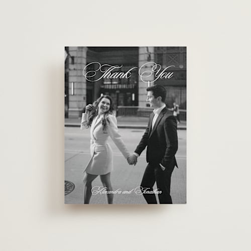 This is a ink wedding thank you cards with standard by That Girl Press called black tie printing on recycled smooth signature in standard