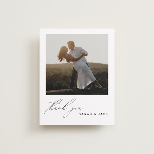 This is a tuxedo wedding thank you cards with standard by Genna Blackburn called the script printing on recycled smooth signature in standard
