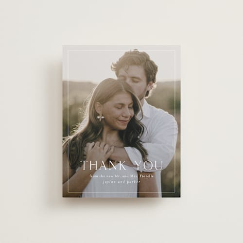 This is a cotton wedding thank you cards with standard by Stacey Meacham called warm affection printing on recycled smooth signature in standard