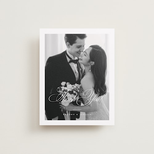 This is a tuxedo wedding thank you cards with standard by Orasie called side by side printing on recycled smooth signature in standard