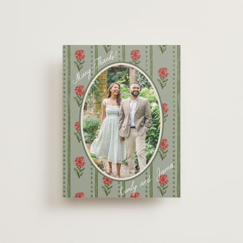 This is a coral fern wedding thank you cards with standard by Chris Griffith called wedding tapestry printing on recycled smooth signature in standard