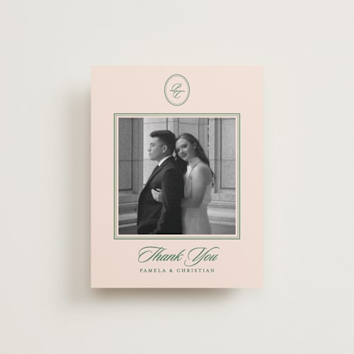 This is a emerald wedding thank you cards with standard by Creo Study called scripted printing on recycled smooth signature in standard
