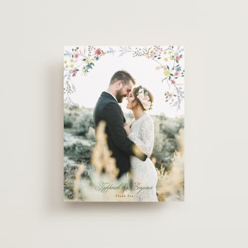 This is a english garden wedding thank you cards with standard by Phrosné Barwood called whimsey floral printing on recycled smooth signature in standard