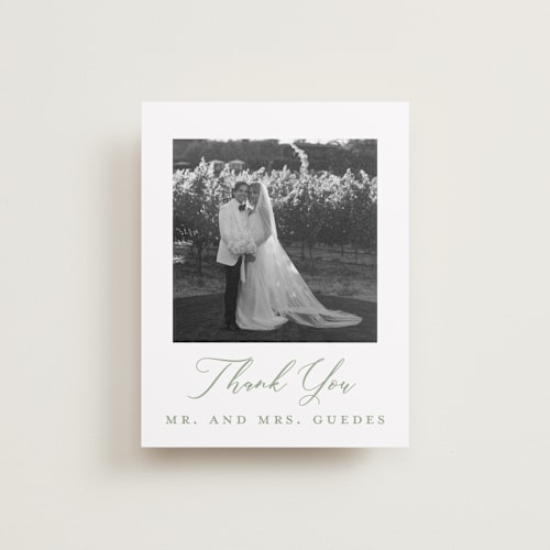 This is a leaf wedding thank you cards with standard by Sherley Ferreira called eternal grace printing on recycled smooth signature in standard