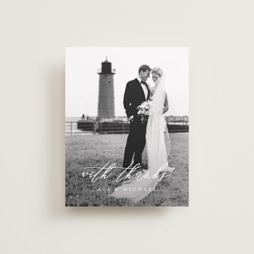 This is a obsidian wedding thank you cards with standard by Jennifer Postorino called delicate printing on recycled smooth signature in standard