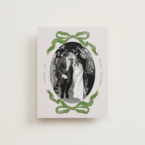 This is a pine wedding thank you cards with standard by Pati Cascino called gibson printing on recycled smooth signature in standard