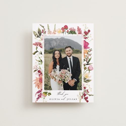 This is a magenta wedding thank you cards with standard by Susan Moyal called lush printing on recycled smooth signature in standard