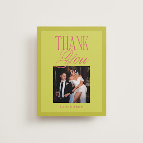 This is a flamingo wedding thank you cards with standard by Morgan Kendall called maximalist poppies printing on recycled smooth signature in standard