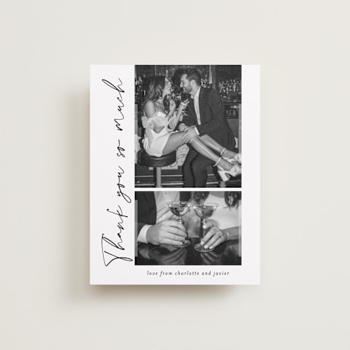This is a onyx wedding thank you cards with standard by Sarah Curry called ink pen printing on recycled smooth signature in standard