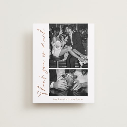 This is a copper wedding thank you cards with standard by Sarah Curry called ink pen printing on recycled smooth signature in standard