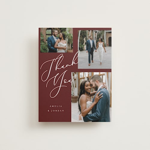 This is a berry wedding thank you cards with standard by AK Graphics called whimsy printing on recycled smooth signature in standard