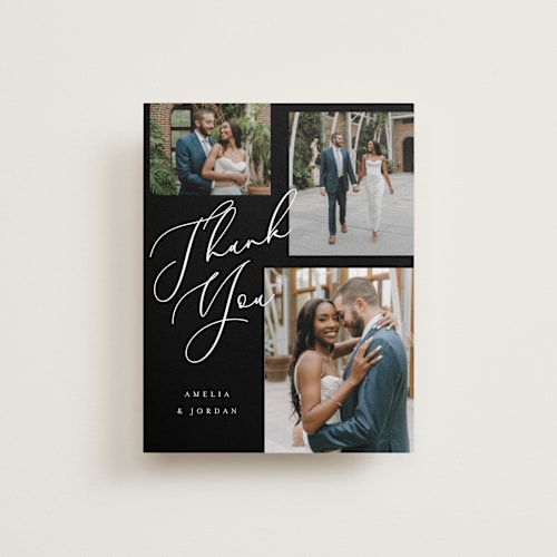 This is a noir wedding thank you cards with standard by AK Graphics called whimsy printing on recycled smooth signature in standard