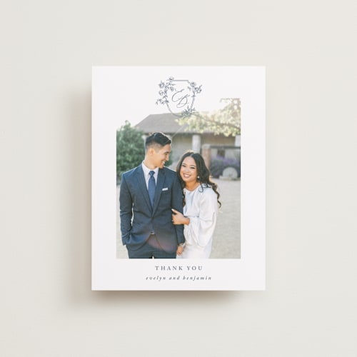 This is a twilight whisper wedding thank you cards with standard by Design Lotus called close to my heart printing on recycled smooth signature in standard