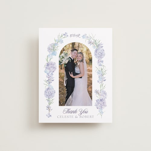 This is a toscana wedding thank you cards with standard by Claudia Orengo called hydrangea printing on recycled smooth signature in standard