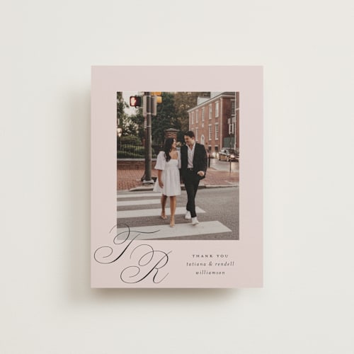 This is a dusty rose wedding thank you cards with standard by Kelly Schmidt called arch monogram printing on recycled smooth signature in standard