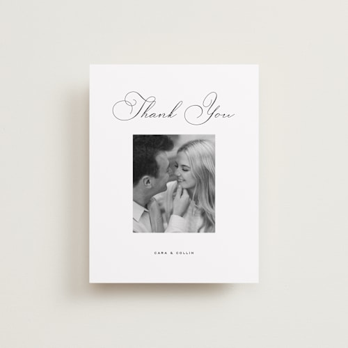 This is a linen wedding thank you cards with standard by Olivia Kanaley Inman called limelight printing on recycled smooth signature in standard