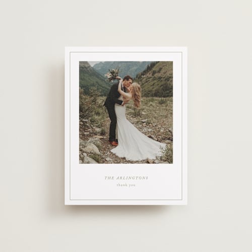 This is a garden wedding thank you cards with standard by Kelly Schmidt called greenwood printing on recycled smooth signature in standard