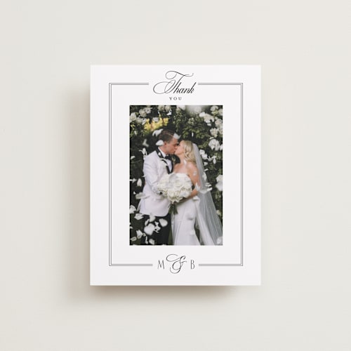 This is a tuxedo wedding thank you cards with standard by Nicoletta Savod called black tie elegance printing on recycled smooth signature in standard