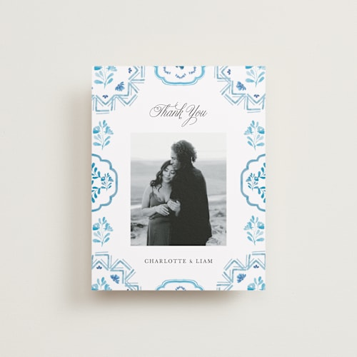 This is a cerulean wedding thank you cards with standard by Itsy Belle Studio called almafi printing on recycled smooth signature in standard