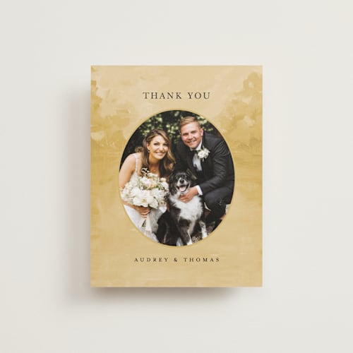 This is a sunrise wedding thank you cards with standard by Lindsay Megahed called silhouette printing on recycled smooth signature in standard