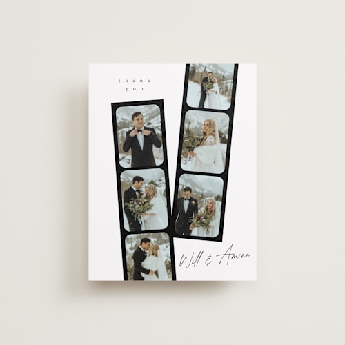 This is a pearl wedding thank you cards with standard by Leah Bisch called snapshots printing on recycled smooth signature in standard