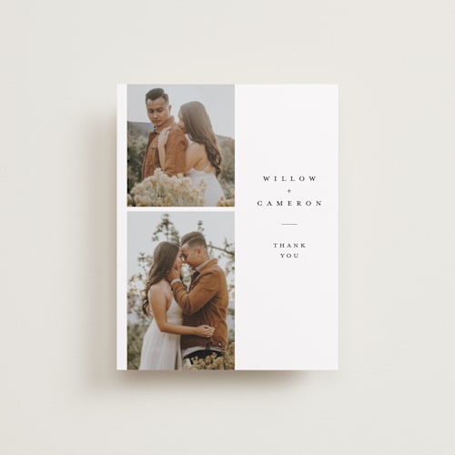 This is a snow wedding thank you cards with standard by Joanna Griffin called classic printing on recycled smooth signature in standard