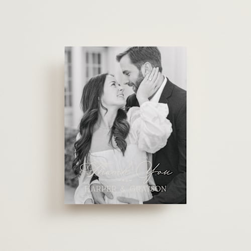 This is a creme wedding thank you cards with standard by Carly Reed Walker called tendu printing on recycled smooth signature in standard