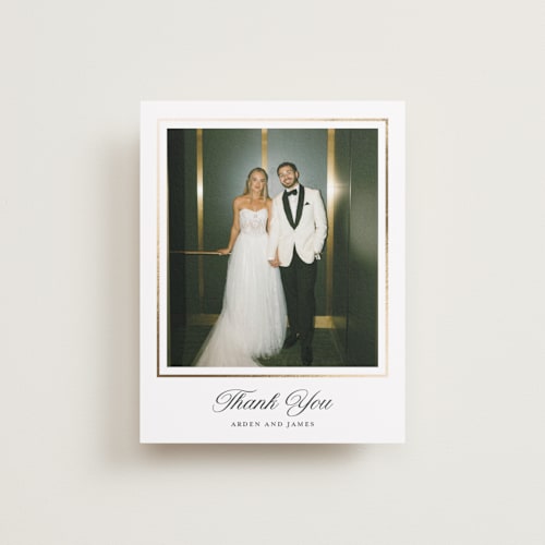 This is a pearl wedding thank you cards with foil pressed by Stacey Meacham called opulence printing on recycled smooth signature in standard