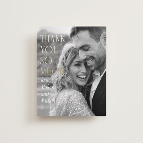 This is a lace wedding thank you cards with foil pressed by Kaydi Bishop called magazine printing on recycled smooth signature in standard