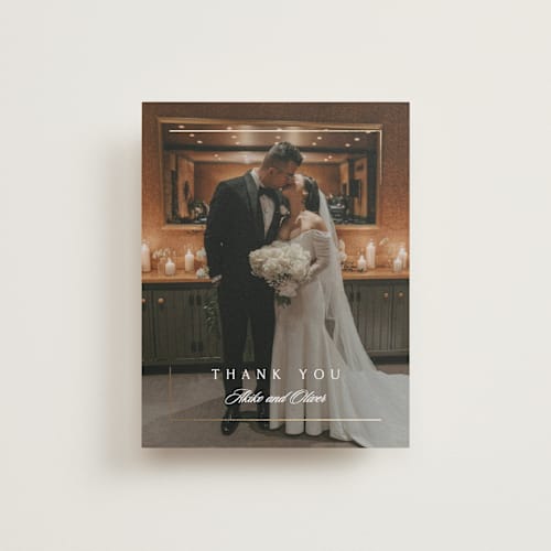 This is a quartz wedding thank you cards with foil pressed by Kristie Kern called the gallery printing on recycled smooth signature in standard