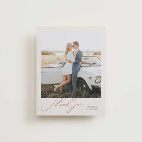 This is a ivory wedding thank you cards with foil pressed by Angela Thompson called eloquent printing on recycled smooth signature in standard