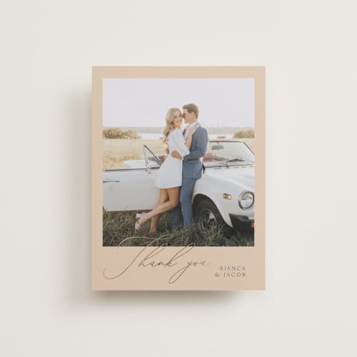 This is a beach wedding thank you cards with foil pressed by Angela Thompson called eloquent printing on recycled smooth signature in standard