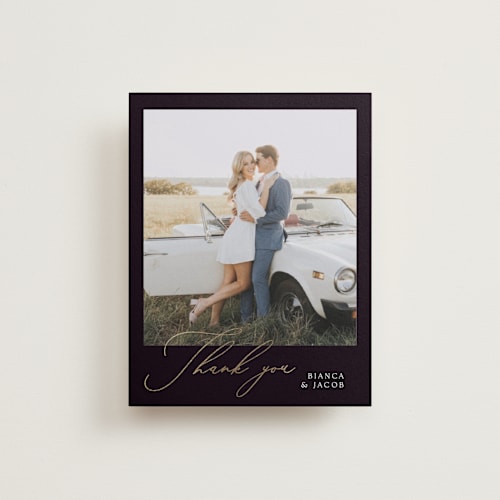 This is a midnight wedding thank you cards with foil pressed by Angela Thompson called eloquent printing on recycled smooth signature in standard