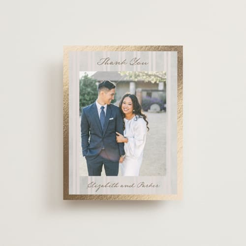 This is a dew wedding thank you cards with foil pressed by Petra Kern called mountain love printing on recycled smooth signature in standard