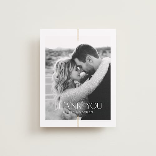 This is a spun sugar wedding thank you cards with foil pressed by Jessica Williams called aligned printing on recycled smooth signature in standard