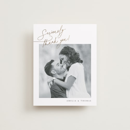 This is a marshmallow wedding thank you cards with foil pressed by Kaydi Bishop called the wedding printing on recycled smooth signature in standard