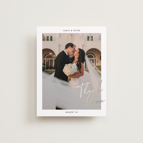 This is a midnight wedding thank you cards with foil pressed by Inkblot Design called metro printing on recycled smooth signature in standard