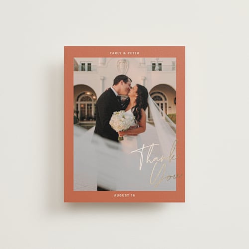 This is a pumpkin wedding thank you cards with foil pressed by Inkblot Design called metro printing on recycled smooth signature in standard