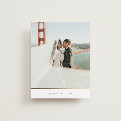 This is a golden wedding thank you cards with foil pressed by Ani Somi called joie printing on recycled smooth signature in standard