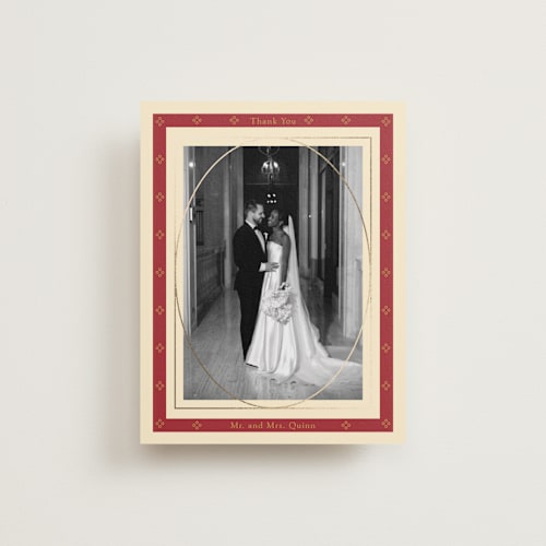 This is a navy wedding thank you cards with foil pressed by Baumbirdy called woven printing on recycled smooth signature in standard