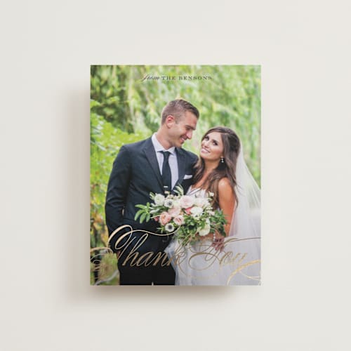 This is a cream wedding thank you cards with foil pressed by Grace Kreinbrink called classic branches printing on recycled smooth signature in standard