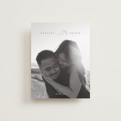 This is a classique wedding thank you cards with foil pressed by Design Lotus called you & me printing on recycled smooth signature in standard