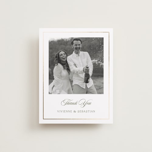 This is a sage wedding thank you cards with foil pressed by Lucrecia Caporale called country elegance printing on recycled smooth signature in standard