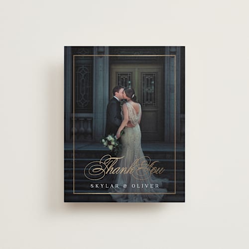 This is a sugar wedding thank you cards with foil pressed by Jessica Williams called bianca printing on recycled smooth signature in standard