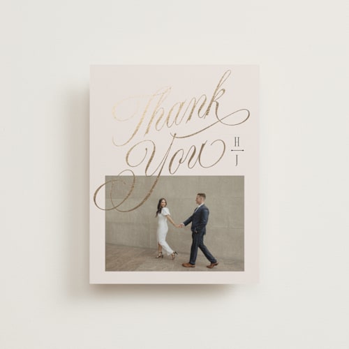 This is a linen wedding thank you cards with foil pressed by Kate Ahn called mirin printing on recycled smooth signature in standard