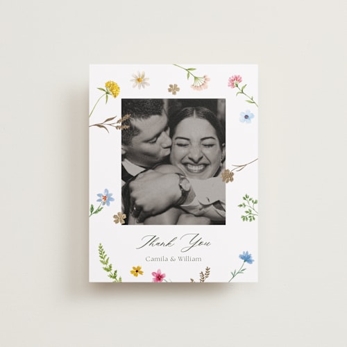 This is a garden wedding thank you cards with foil pressed by Yaling Hou Suzuki called bright garden printing on recycled smooth signature in standard