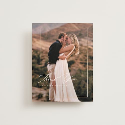 This is a silk wedding thank you cards with foil pressed by Kelly Schmidt called gilded border printing on recycled smooth signature in standard