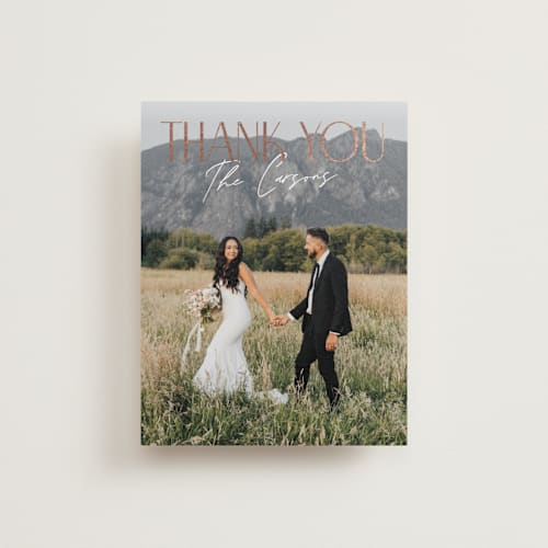 This is a cream puff wedding thank you cards with foil pressed by Pixel and Hank called together printing on recycled smooth signature in standard